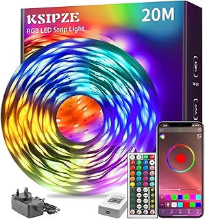 KSIPZE 20m Led Strip Lights RGB Music Sync Color Changing,Led Lights with Bluetooth App Remote Control, Flexible Lights for Bedroom Decoration