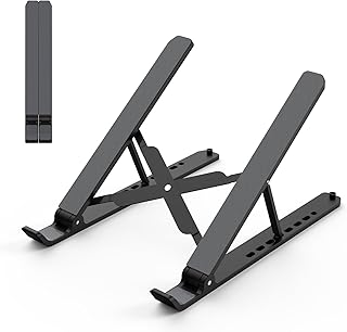 Tonmom Laptop Stand for Desk, Adjustable Laptop Riser ABS+Silicone Foldable Lap Desk Portable Computer Holder, Ventilated Cooling Notebook Stand for 10-15.6” Laptops,Tablet-Black